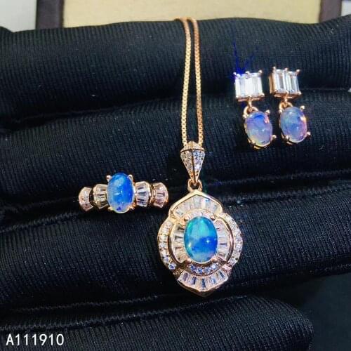 KJJEAXCMY fine jewelry 925 sterling silver inlaid opal gemstone Necklace Ring Earring Female Suit Support detection popular