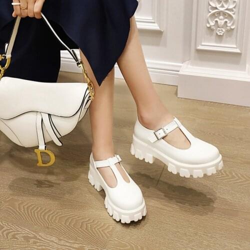 Chic Hot Sale Luxury Brand Designer Chunky Heels Platform Flats Women T-strap Round Toe Big Plus Size 43 Casual Flat Shoes Girls