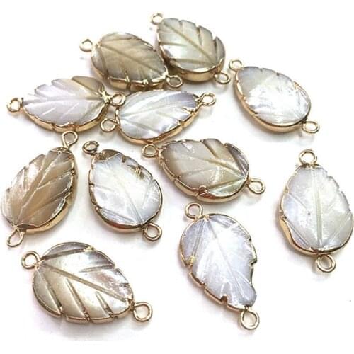 Natural Pearls Pendant Connectors Leaf Shape Pearl Charm Links with Gold Edge Wrapped for Jewelry Making
