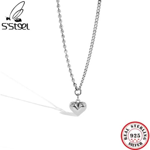 SSTEEL Sterling Silver 925 Pendant And Necklace Gift For Women Bead Chains Heart Necklaces Minimalist Fine Accessories Jewelry