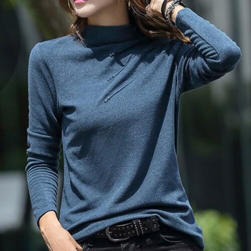 Long Sleeve Women T Shirt Pink Cotton Slim Tshirt High Neck Casual Korean High Quailty Tee T-Shirt Tops Clothes Summer Femme