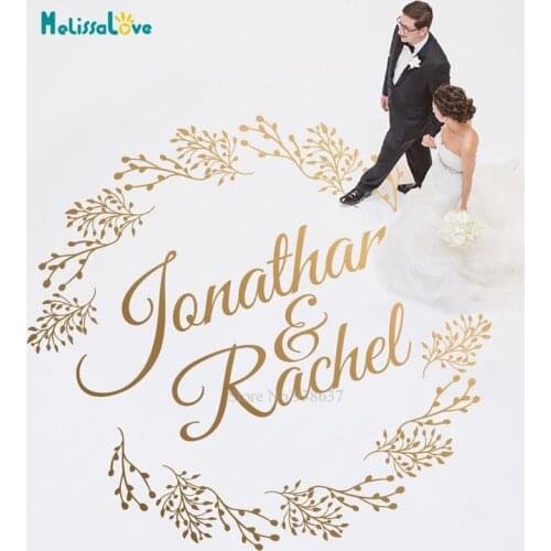 Wreath Olive branch Custom Name Dance Floor Sticker Wedding Party Floor Monogram Decal Removable Vinyl Wall Stickers BA855