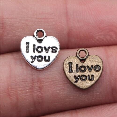 WYSIWYG 20pcs 12x11mm Double Sided I Love You Heart Charms Love Heart Charms I Love You Charms