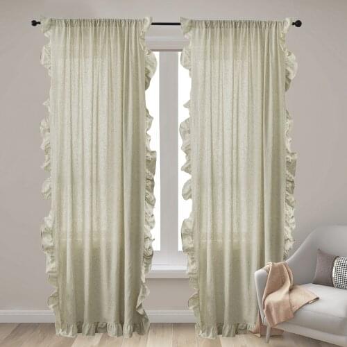 Cotton Linen Ruffle Window Curtain In Kitchen Room Curtains for Modern Living Room Bedroom Dining Room Blackout Curtain