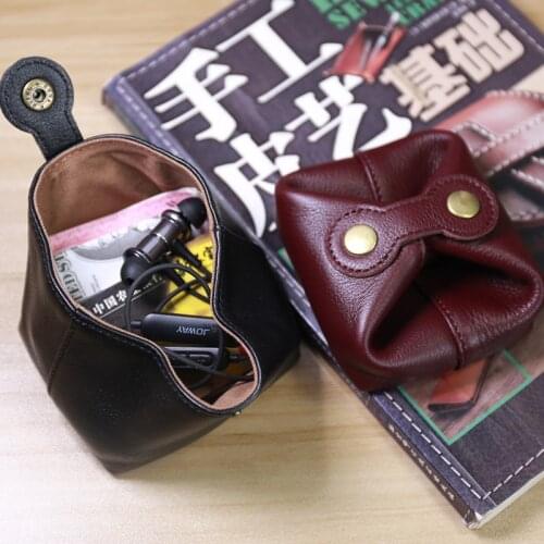 Genuine Leather women wallets Classic Simple Handmade Coin Purue Shoet wallet Small Change Pocket Earphone Organizer Pouch