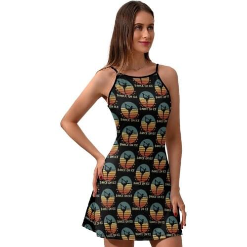 Skate Dress Suspender Pattern Disco Dresses New Women Polyester Vintage One-Piece Dress