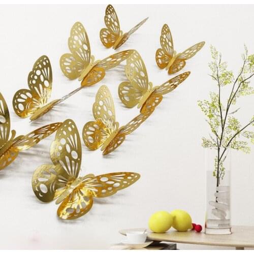 12Pcs 3D Hollow Butterfly Wall Sticker For Home Decoration DIY Wall Stickers For Kids Rooms Party Wedding Decor Butterfly Fridge