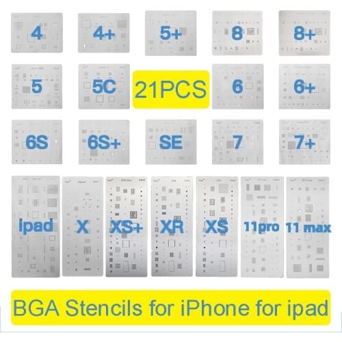2-21pcs High Quality Full Set IC Chip BGA Reballing Stencil Kits for iPhone 11 Pro X XS MAX XR 8p 7 Plus 6s 6 SE 5S 5C 5 4S iPad