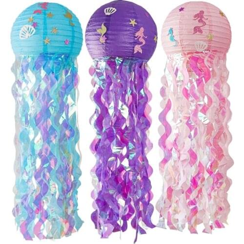 3 Pcs Summer Jellyfish Paper Lanterns Pink Purple Blue Hanging Lights Ocean Theme Party Under the Sea Birthday Party N0PA