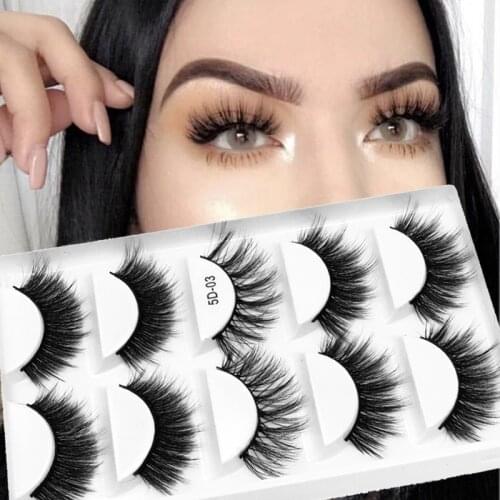 5 Pairs 3D Mink False Eyelashes Handmade Natural Long Criss-cross Wispy Fluffy Fake Lashes Extension Eye Makeup Tools with Box
