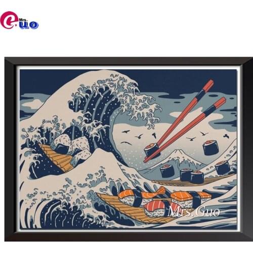 5D DIY Diamond Painting 5d Great Sushi Wave Cross Stitch Diamond Embroidery Abstract Mosaic Beaded Embroidery Decor For Home