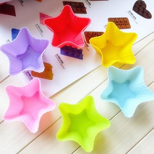 6pcs New Baking Cup Pentagram Shape Chocolate Muffin Jelly Mold Cake Liner 7CM,Random Color MF124