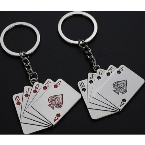 FREE shipping by FEDEX 100pcs/lot Metal Poker Card Keychains Zinc Alloy Poker Card Keyrings Creative Gifts
