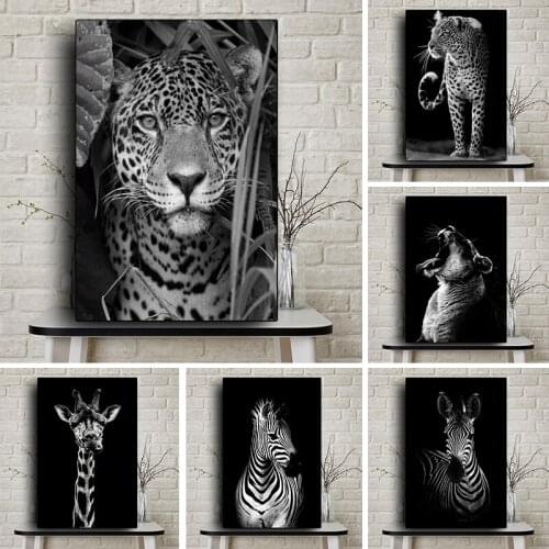 Black and White Animal Canvas Painting Tiger Leopard Zebra Posters and Prints Modern Home Room Decor Picture Wall Art