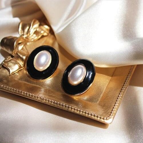 Black Enamel Retro Oval Pierced Earrings Stud Pretty Temperament Glazed Wedding Party For Women Girls Gift Modern