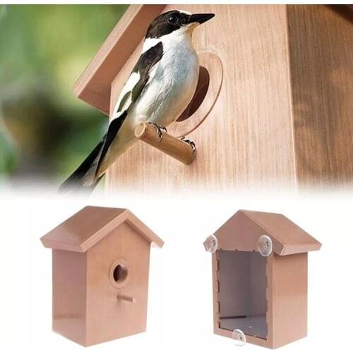 Wood Bird Nests Outdoor Suction Cup Visible Bird Home Garden Window Birdhouse Dispenser Food Container House Bird Feeder