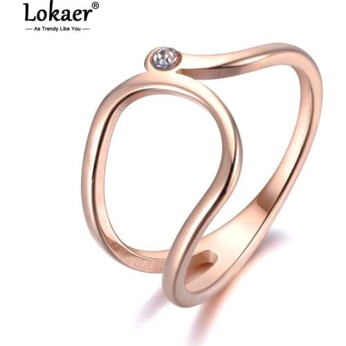 Lokaer Simple Design CZ Crystal Anniversary Rings Jewelry For Women Girls Rose Gold Color Stainless Steel Diy Accessories R19021