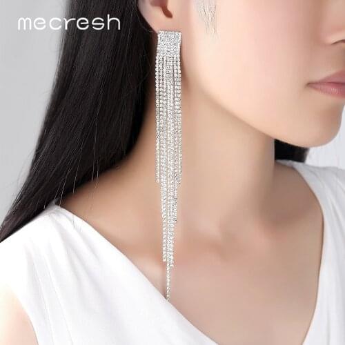 Mecresh Luxury Big Long Tassel Dangle Drop Earrings for Women Crystal Rhinestone Hanging Wedding Korean Earrings 2020 EH1003