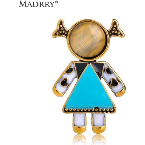 Madrry Lovely Little Girl Shape Brooch Enamel Opal Brooches Jewelry For Children Girls Collar Dress Scarf Party Accessories Pins