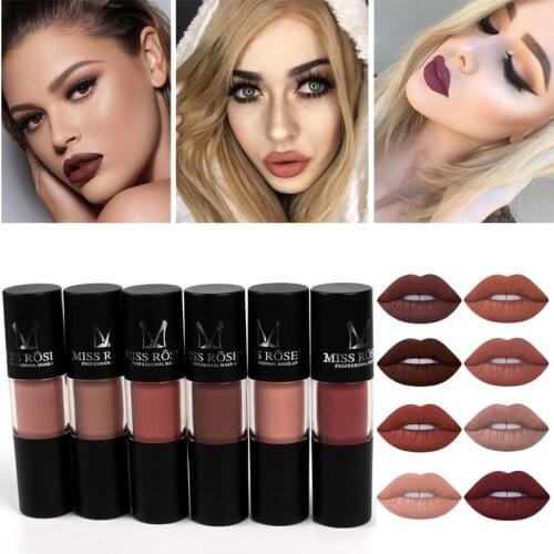 Miss Rose 12 Color Matte Nude Sexy Lip gloss Women Makeup Waterproof Liquid Lipstick Batom Velvet Nude Long-lasting Lip gloss