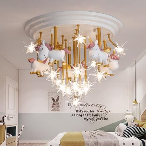 Cartoon Creative Pony Crystal Ceiling lamp Boys Girls Bedrooms Childrens Rooms lamp Stars LED Soldiers Ceiling lamp