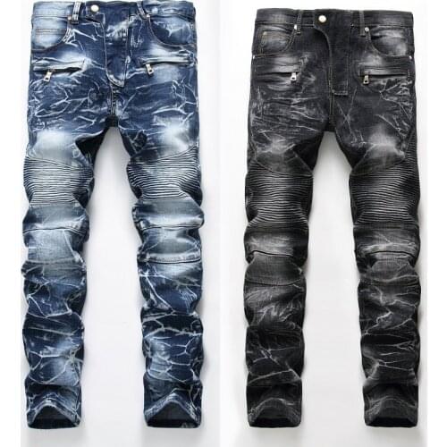 2021 Men’s High Quality Moto&Biker Jeans,Classic Black&Blue Color Elastic Jeans pants,Slim-fit Long Jeans,Youth Must