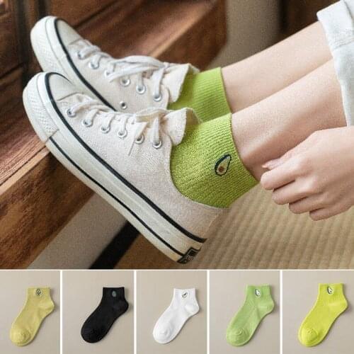 Cute Avocado Embroidery Socks Women Casual Cotton Short Socks Harajuku Funny Fruit Girls Sock Solid Color College Style Sokken