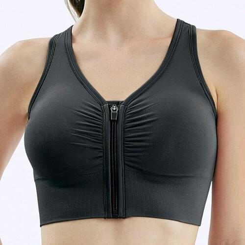 New Women Sports Bra Front Zipper Gather Effect Cross Shoulder Straps Removable Padded Female Running Yoga Vest Fitness Top