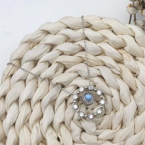 925 Sterling Silver Moonstone Round Bead Charm Pendant Choker Korean Necklace For Girl Women Statement Wedding Jewelry dz594