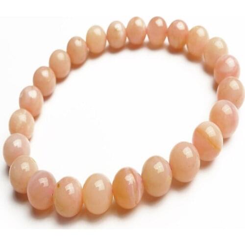 Charm Bracelets For Women Fashion Jewelry 8mm Genuine Pink Opal Gems Stone Crystal Round Bead Bracelet Free Shipping