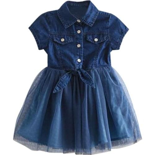 Leisure Bow Dresses Children Kid Girl Comfort Soft Cotton Short Sleeve Solid Summer Buttons Lapel Lovely Sweet Yarn