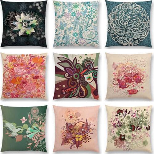 Hot Sale Gorgeous Flowers Circle Floral Curves Pattern Blossom Waterlily Clover Rose Olive Colorful Cushion Sofa Throw Pillow