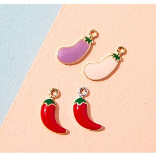 10Pcs Enamel Eggplant Chili Charm Pendant for Jewerly DIY Making Bracelet Women Necklace Earrings Accessories Findings Craft