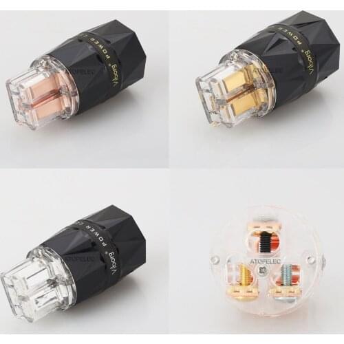 VIBORG Clear Diamond Shell C19 20A 99.998% Pure Red Copper IEC Female Power Plug Connector Silver/Gold/Rhodium Plated VF523