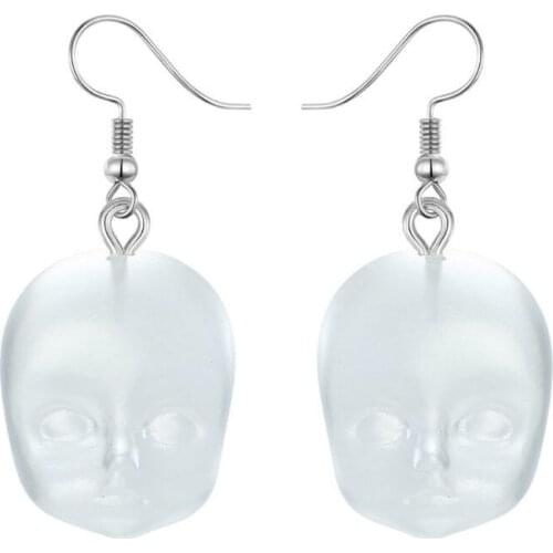 R58E Funny Handmade Baby Face Clear Resin Dangle Drop Earrings Personality Baby Head Earrings for Women Creative Jewelry