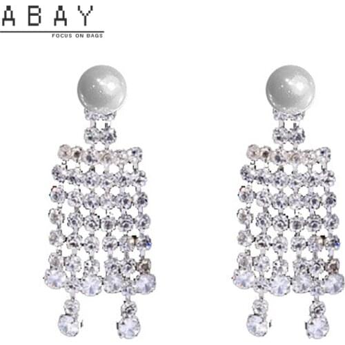 S925 Silver Needle Pearl Tassel Earrings New Fashion Short Style Ultra Flash Zircon Temperament Retro High-grade Ear Pendant