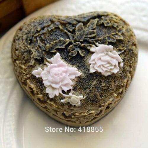 Silicone Molds Soap Mold Mould Love Soaps Making Mould Handmade Heart Shape with Beautiful Flowers Silicone Rubber PRZY 001