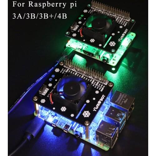 Raspberry Pi 4B heat sink fan compatible 3B+GPIO expansion board LED light for Raspberry pi 3B/3B+/4B