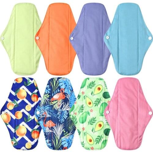 OhBabyKa Regular Flow Cloth Menstrual Pads with PUL Color Tab Waterproof Washable Bamboo Terry Inner Day Use Sanitary Napkin