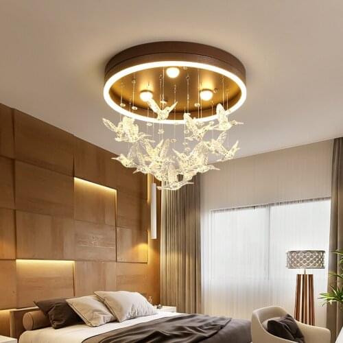 Led Ceiling Lamp White Home Bedroom Crystal Simple Hummingbird Modern Creative Personality Girl Princess Coffee Warm Andromantic