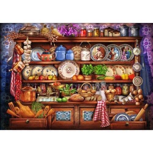 Plates in Kitchen, Super Big, Cotton Floss, Cotton aida ,Branded Needles, Advanced 625x437 stitch,122x88cm,Cross Stitch Kits