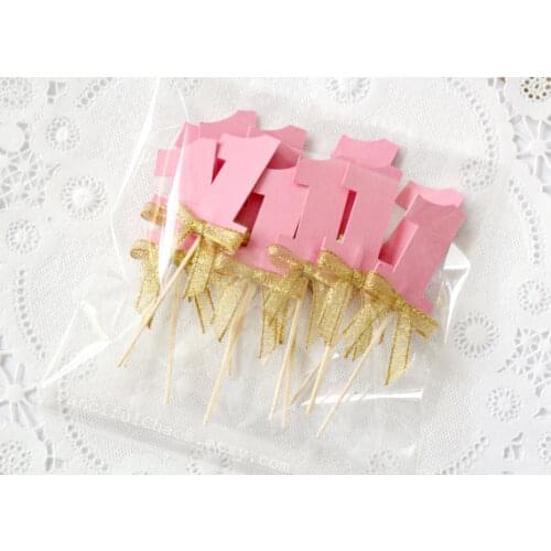 20 Number One Pink and Gold Cupcake Toppers, Baby Girl 1st Birthday, Party Decorations