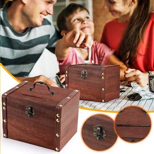 Vintage Treasure Storage Box Piggy Bank Organizer Saving Box Case For Home Retro Wooden Coin Box Treasure Case Gifts #P2