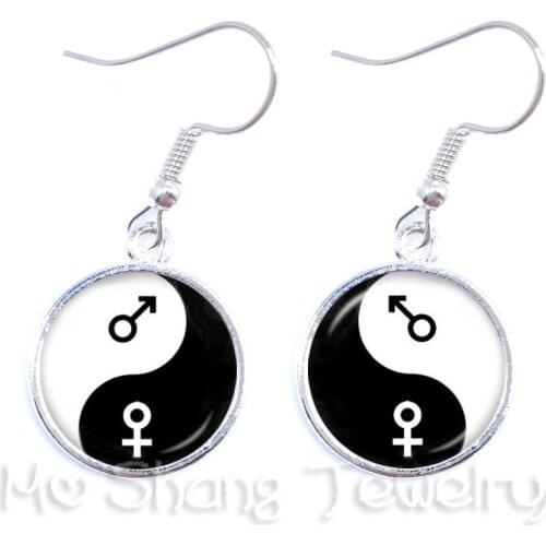 Black and White Symbol Jewelry Yin Yang Glass Earrings Male And Female Pendant Natural Rustic Boho Style Symbolizing Harmony