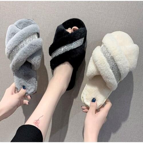 Warm Furry Slippers Women 2021 Female Slipper Casual Slip On Fluffy Flip Flops Indoor Floor Slides Faux Fur Flat Ladies Shoes