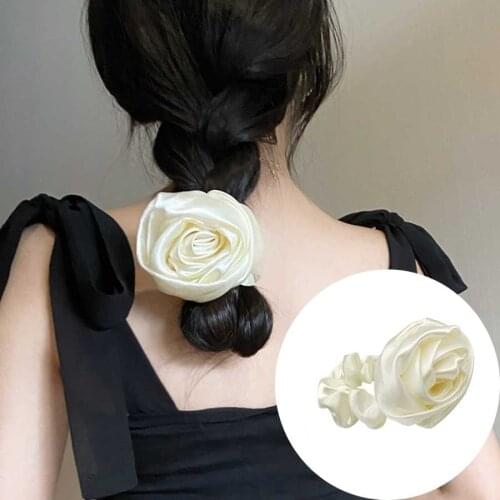 Haimeikang French Silk Head Rope For Women Retro Rose Flower Scrunchies Rubber Band Female Korean Fashion Hair Accessories