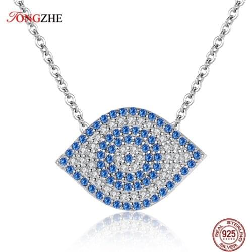 TONGZHE 100% 925 Sterling Silver Pendant Statement Necklace Blue Evil Eye CZ Dragon Shrimp Design Charm Women Wedding Jewelry