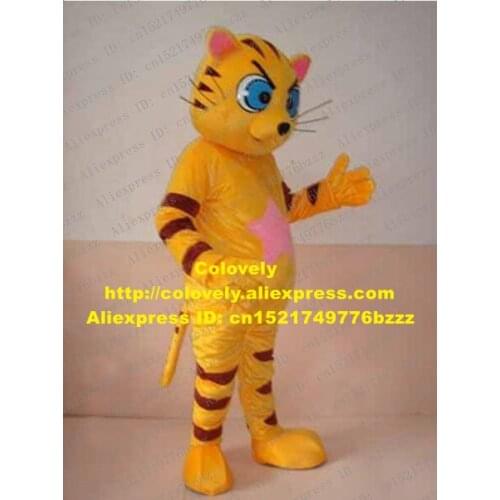 Lively Yellow Cat Tiger Mascot Costume Mascotte Moggie Kitten Tigerkin Adult With Big Blue Eyes Small Nose No.1129 Free Ship