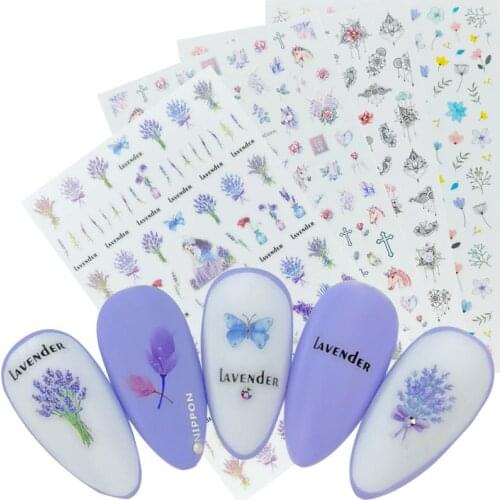 Ultra Thin Nail Decal and Sticker Flower Purple Lavender Simple Summer DIY Slider for Manicure Nail Art Adhesive Manicure Decor