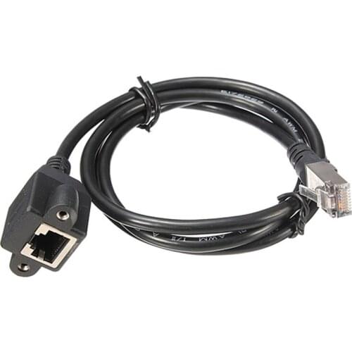1m RJ45 Male to Female Screw Panel Mount Ethernet LAN Network Extension Cable Black